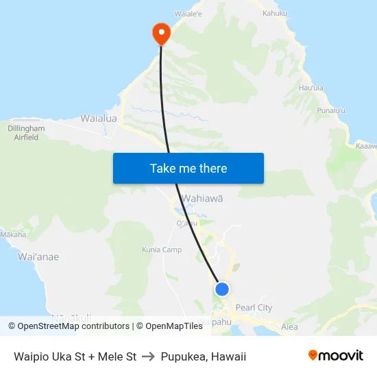 Waipio Uka St + Mele St to Pupukea, Hawaii map