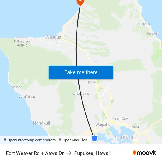 Fort Weaver Rd + Aawa Dr to Pupukea, Hawaii map