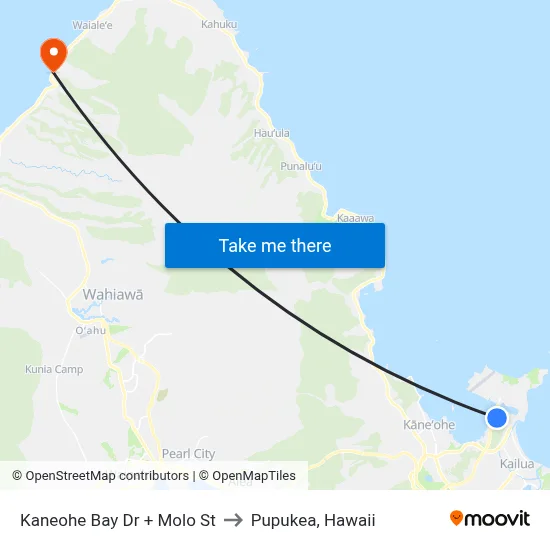 Kaneohe Bay Dr + Molo St to Pupukea, Hawaii map
