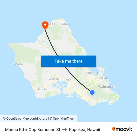 Manoa Rd + Opp Kumuone St to Pupukea, Hawaii map