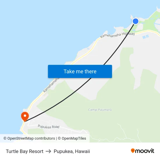 Turtle Bay Resort to Pupukea, Hawaii map