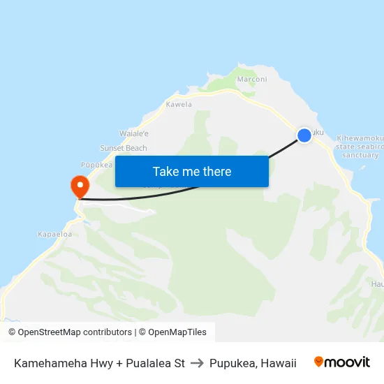 Kamehameha Hwy + Pualalea St to Pupukea, Hawaii map