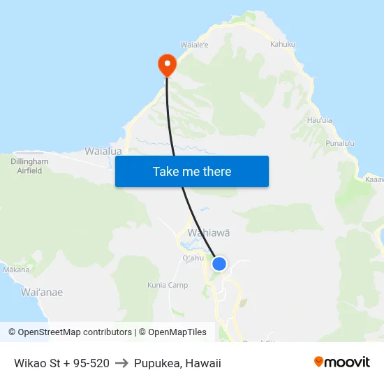 Wikao St + 95-520 to Pupukea, Hawaii map
