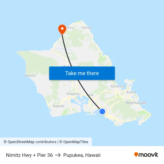 Nimitz Hwy + Pier 36 to Pupukea, Hawaii map
