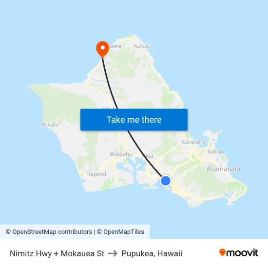 Nimitz Hwy + Mokauea St to Pupukea, Hawaii map