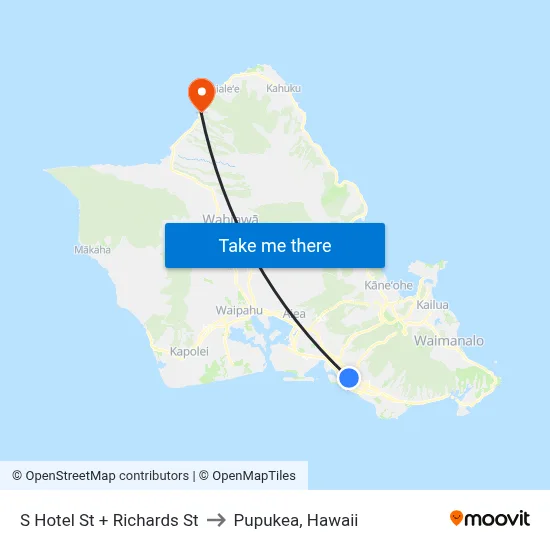 S Hotel St + Richards St to Pupukea, Hawaii map
