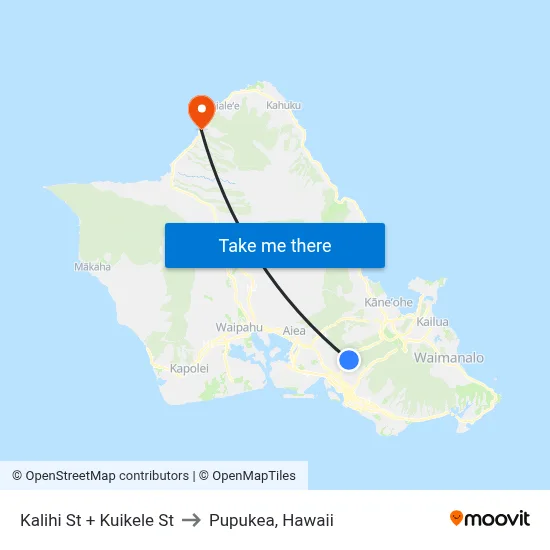 Kalihi St + Kuikele St to Pupukea, Hawaii map