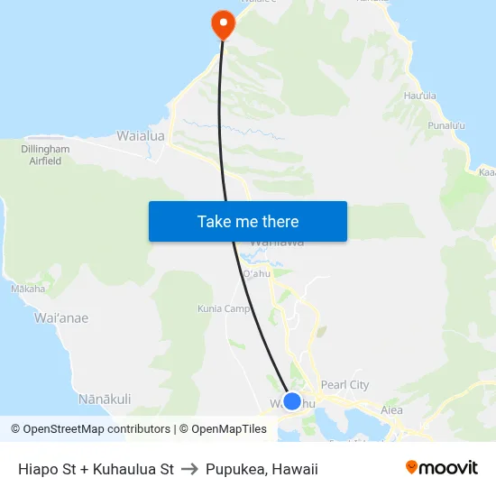 Hiapo St + Kuhaulua St to Pupukea, Hawaii map