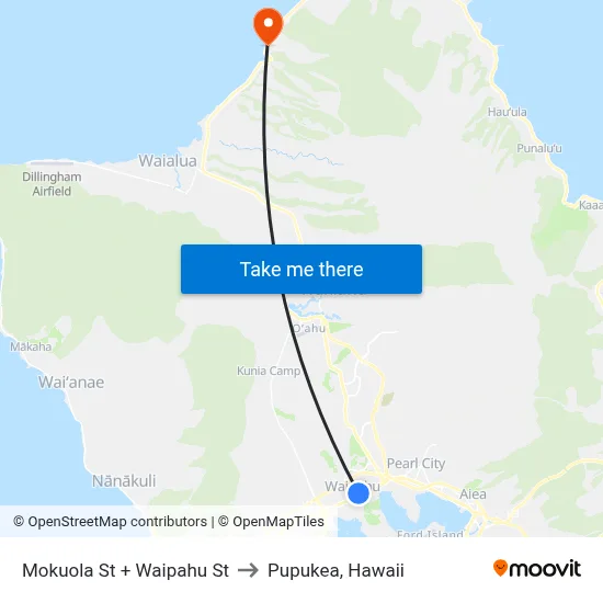 Mokuola St + Waipahu St to Pupukea, Hawaii map