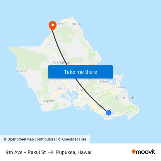 9th Ave + Pakui St to Pupukea, Hawaii map