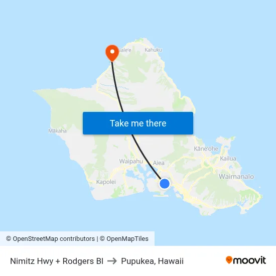 Nimitz Hwy + Rodgers Bl to Pupukea, Hawaii map