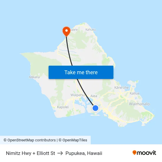 Nimitz Hwy + Elliott St to Pupukea, Hawaii map