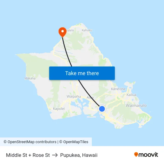 Middle St + Rose St to Pupukea, Hawaii map