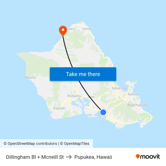 Dillingham Bl + Mcneill St to Pupukea, Hawaii map