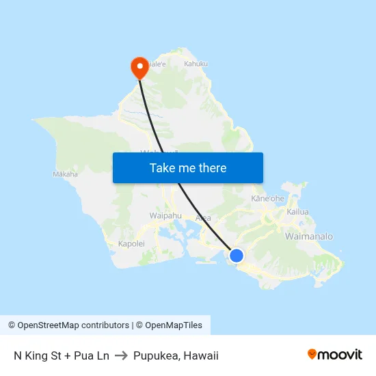 N King St + Pua Ln to Pupukea, Hawaii map