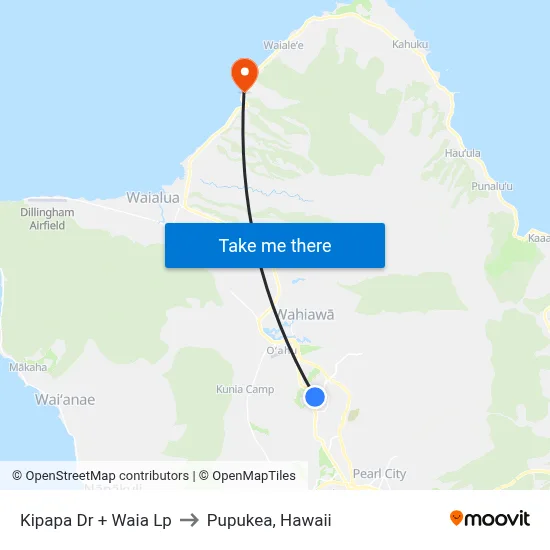 Kipapa Dr + Waia Lp to Pupukea, Hawaii map