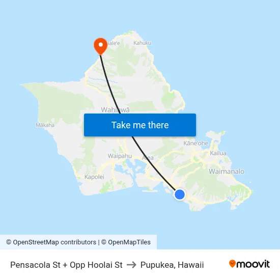 Pensacola St + Opp Hoolai St to Pupukea, Hawaii map