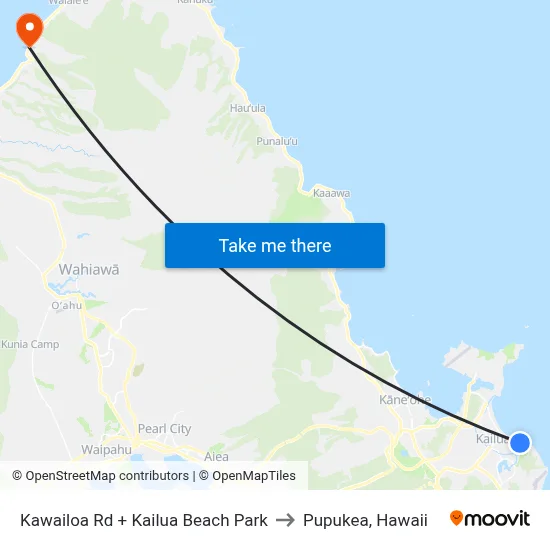 Kawailoa Rd + Kailua Beach Park to Pupukea, Hawaii map