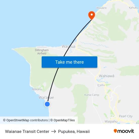 Waianae Transit Center to Pupukea, Hawaii map