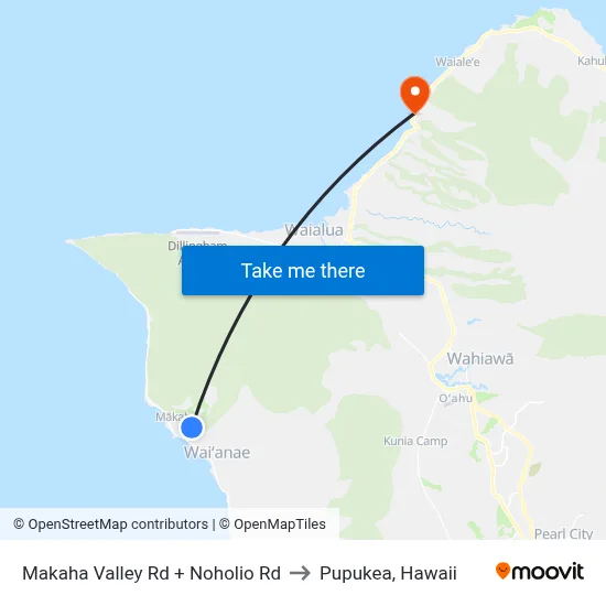 Makaha Valley Rd + Noholio Rd to Pupukea, Hawaii map