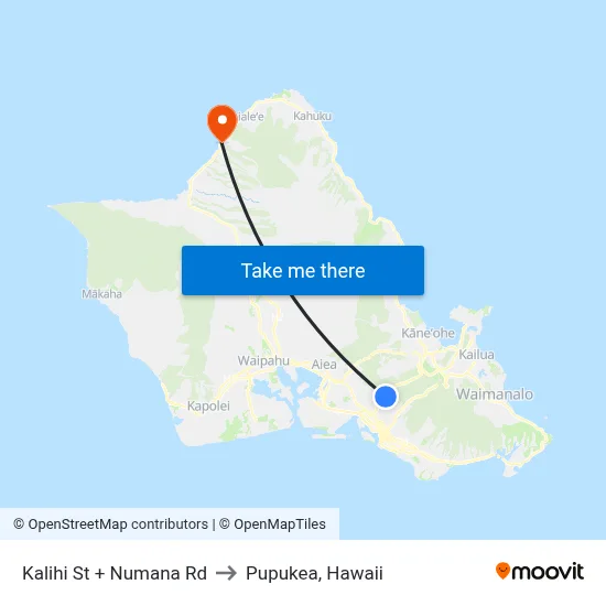 Kalihi St + Numana Rd to Pupukea, Hawaii map