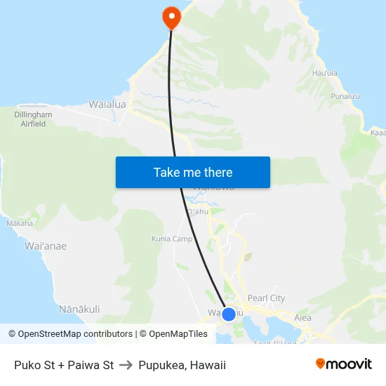 Puko St + Paiwa St to Pupukea, Hawaii map