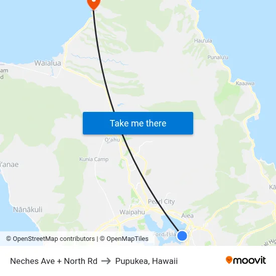 Neches Ave + North Rd to Pupukea, Hawaii map