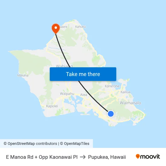 E Manoa Rd + Opp Kaonawai Pl to Pupukea, Hawaii map