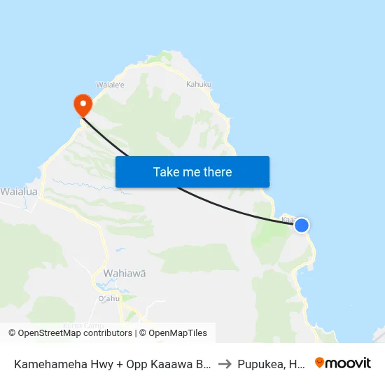 Kamehameha Hwy + Opp Kaaawa Beach Park to Pupukea, Hawaii map