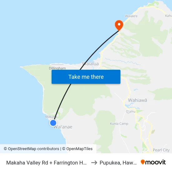 Makaha Valley Rd + Farrington Hwy to Pupukea, Hawaii map