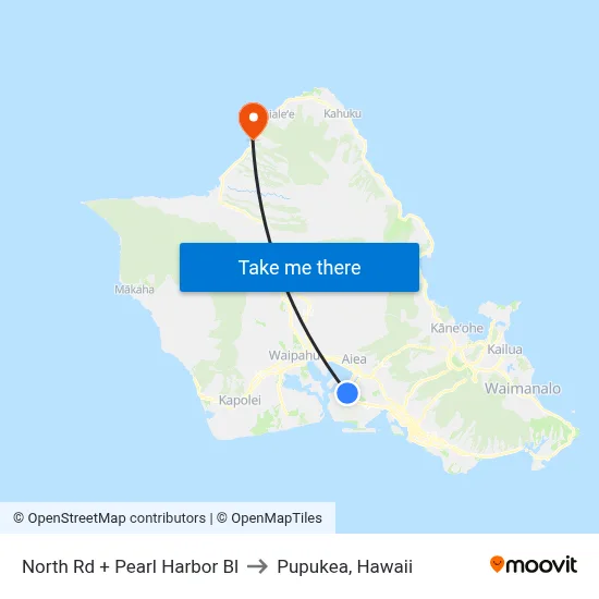 North Rd + Pearl Harbor Bl to Pupukea, Hawaii map