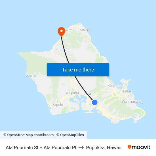 Ala Puumalu St + Ala Puumalu Pl to Pupukea, Hawaii map