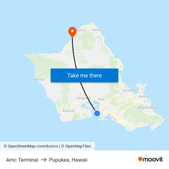 Amc Terminal to Pupukea, Hawaii map