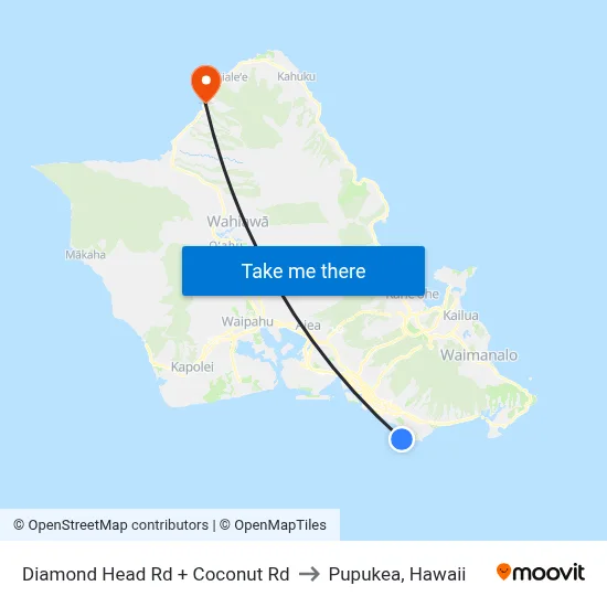 Diamond Head Rd + Coconut Rd to Pupukea, Hawaii map