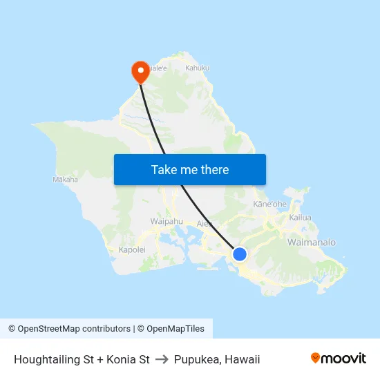 Houghtailing St + Konia St to Pupukea, Hawaii map