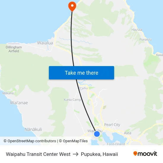 Waipahu Transit Center West to Pupukea, Hawaii map