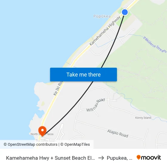 Kamehameha Hwy + Sunset Beach Elementary School to Pupukea, Hawaii map