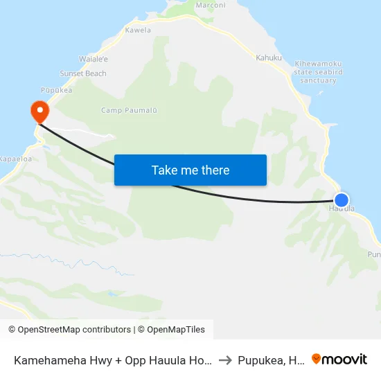 Kamehameha Hwy + Opp Hauula Homestead Rd to Pupukea, Hawaii map
