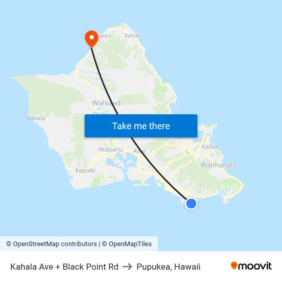Kahala Ave + Black Point Rd to Pupukea, Hawaii map