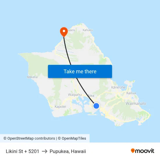 Likini St + 5201 to Pupukea, Hawaii map