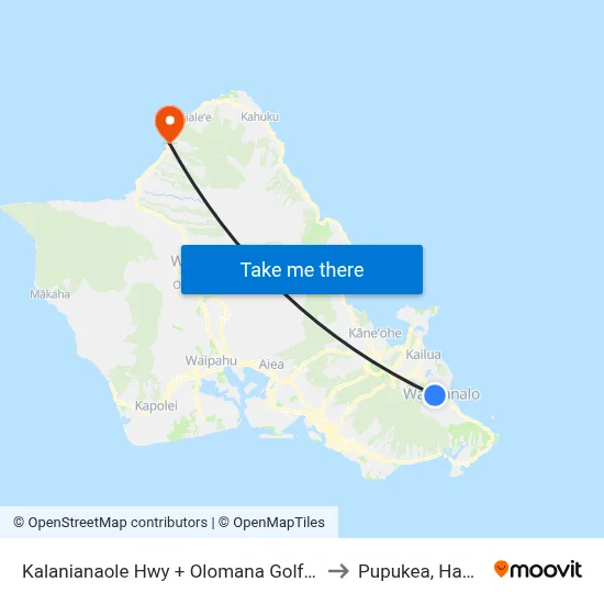 Kalanianaole Hwy + Olomana Golf Link to Pupukea, Hawaii map