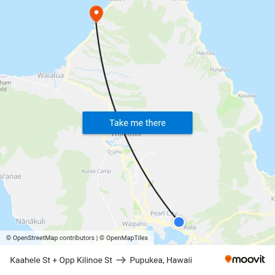 Kaahele St + Opp Kilinoe St to Pupukea, Hawaii map