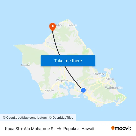 Kaua St + Ala Mahamoe St to Pupukea, Hawaii map