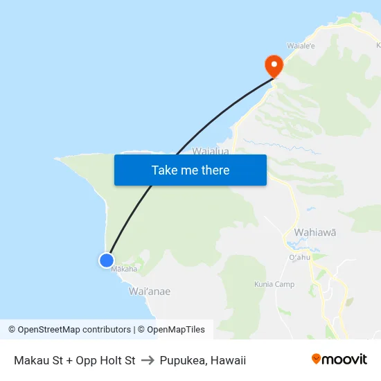 Makau St + Opp Holt St to Pupukea, Hawaii map