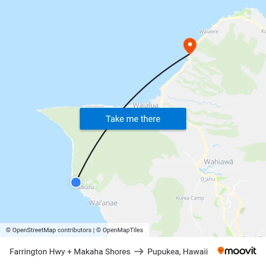 Farrington Hwy + Makaha Shores to Pupukea, Hawaii map