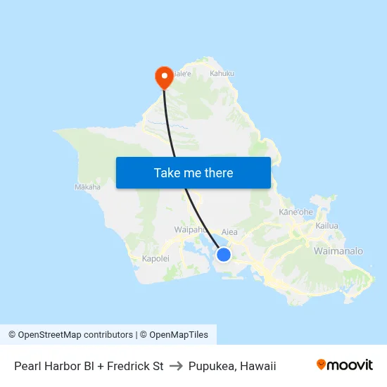 Pearl Harbor Bl + Fredrick St to Pupukea, Hawaii map