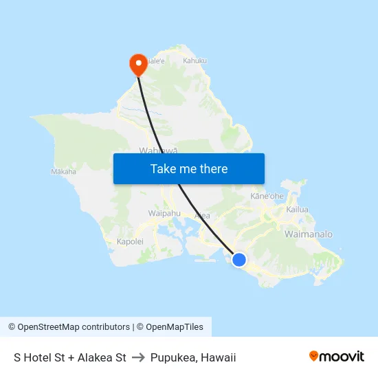S Hotel St + Alakea St to Pupukea, Hawaii map