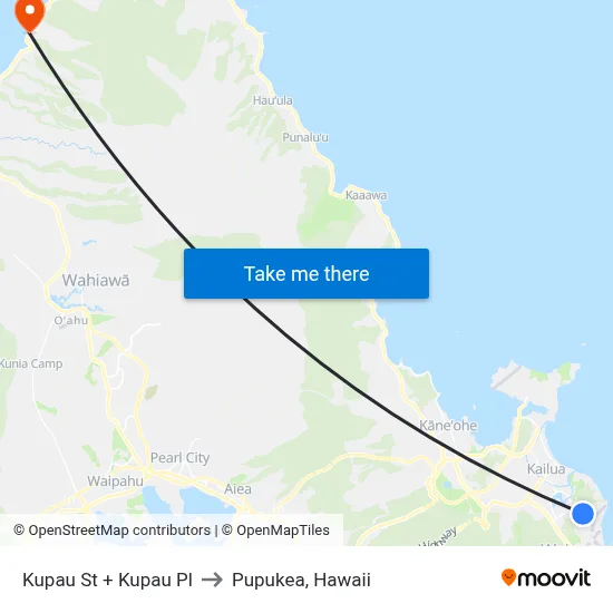 Kupau St + Kupau Pl to Pupukea, Hawaii map
