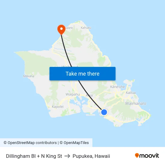 Dillingham Bl + N King St to Pupukea, Hawaii map