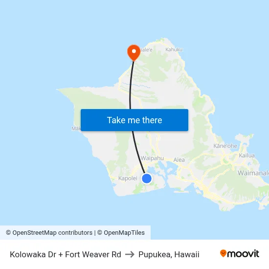 Kolowaka Dr + Fort Weaver Rd to Pupukea, Hawaii map